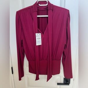 Zara top/blouse-size M US, new with tags, never worn, deep plum color-never worn